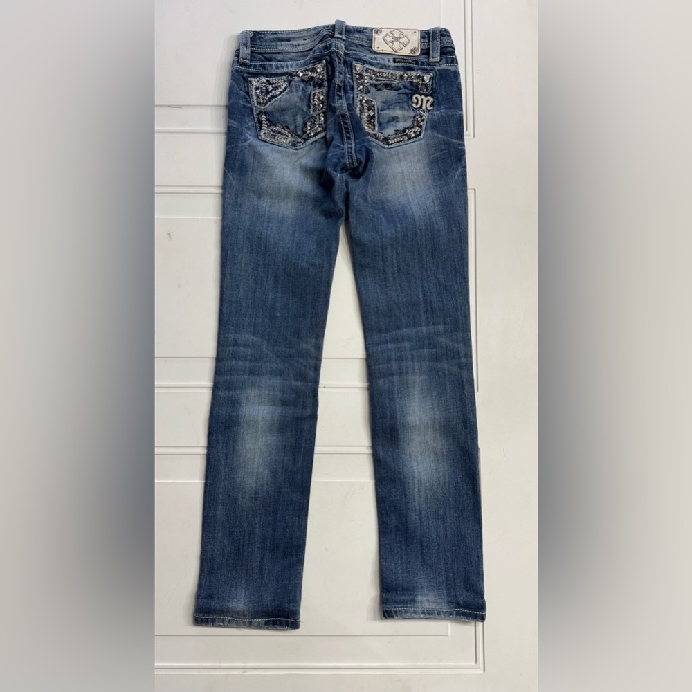 Miss Me Girls Size 16 Blue Dark Wash Skinny Jeans Embellished Bling Y2K - Picture 6 of 7